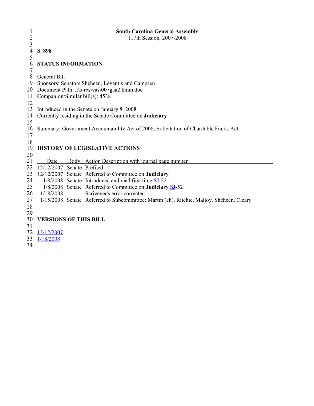 2007-2008 Bill 898: Government Accountability Act of 2008; Solicitation of Charitable Funds