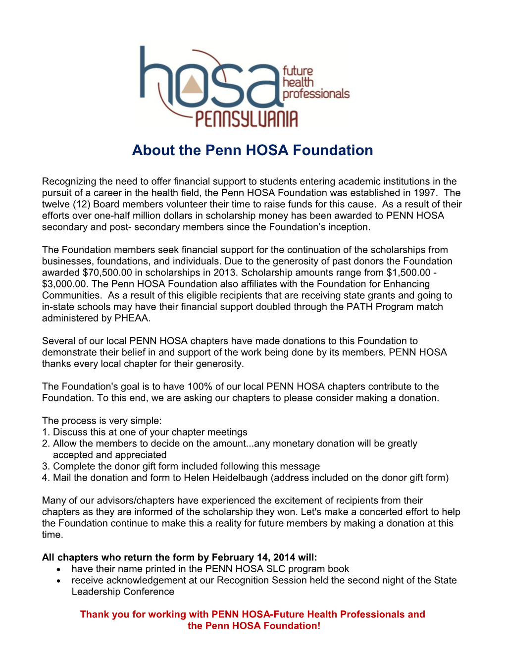 About the Penn HOSA Foundation