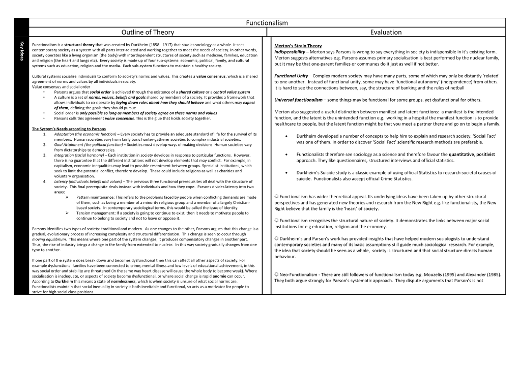 Theory: Functionalism (Consensus)