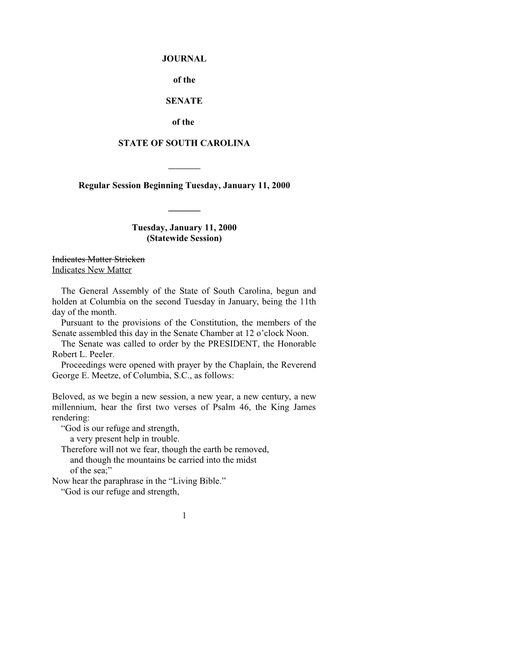 Senate Journal for Jan. 11, 2000 - South Carolina Legislature Online