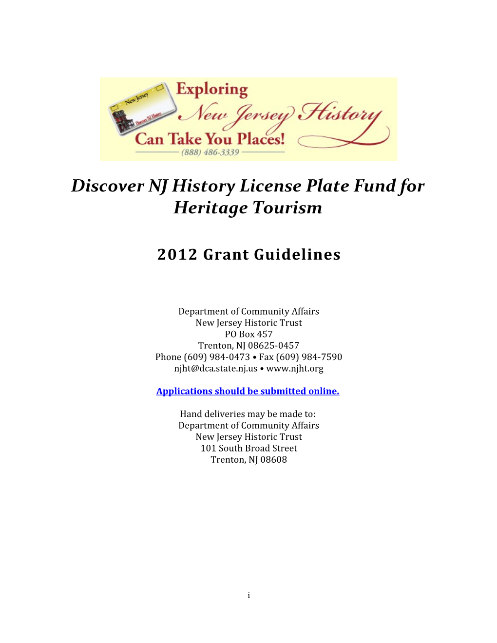 Discover NJ History License Plate Fund for Heritage Tourism