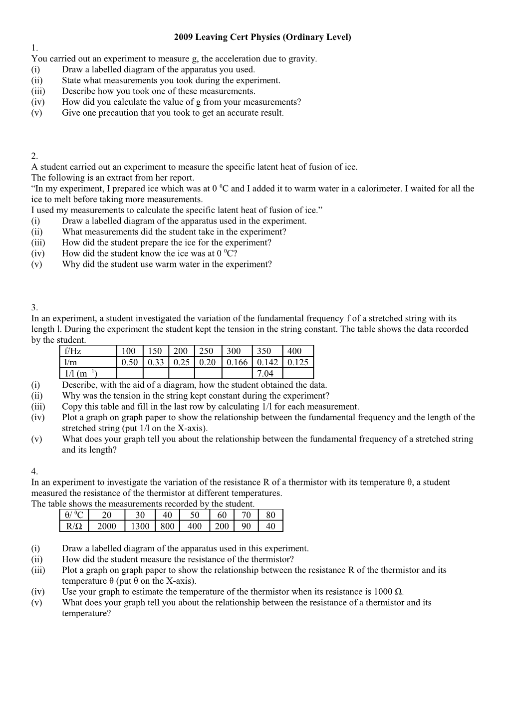 2009 Leaving Cert Physics (Ordinary Level)