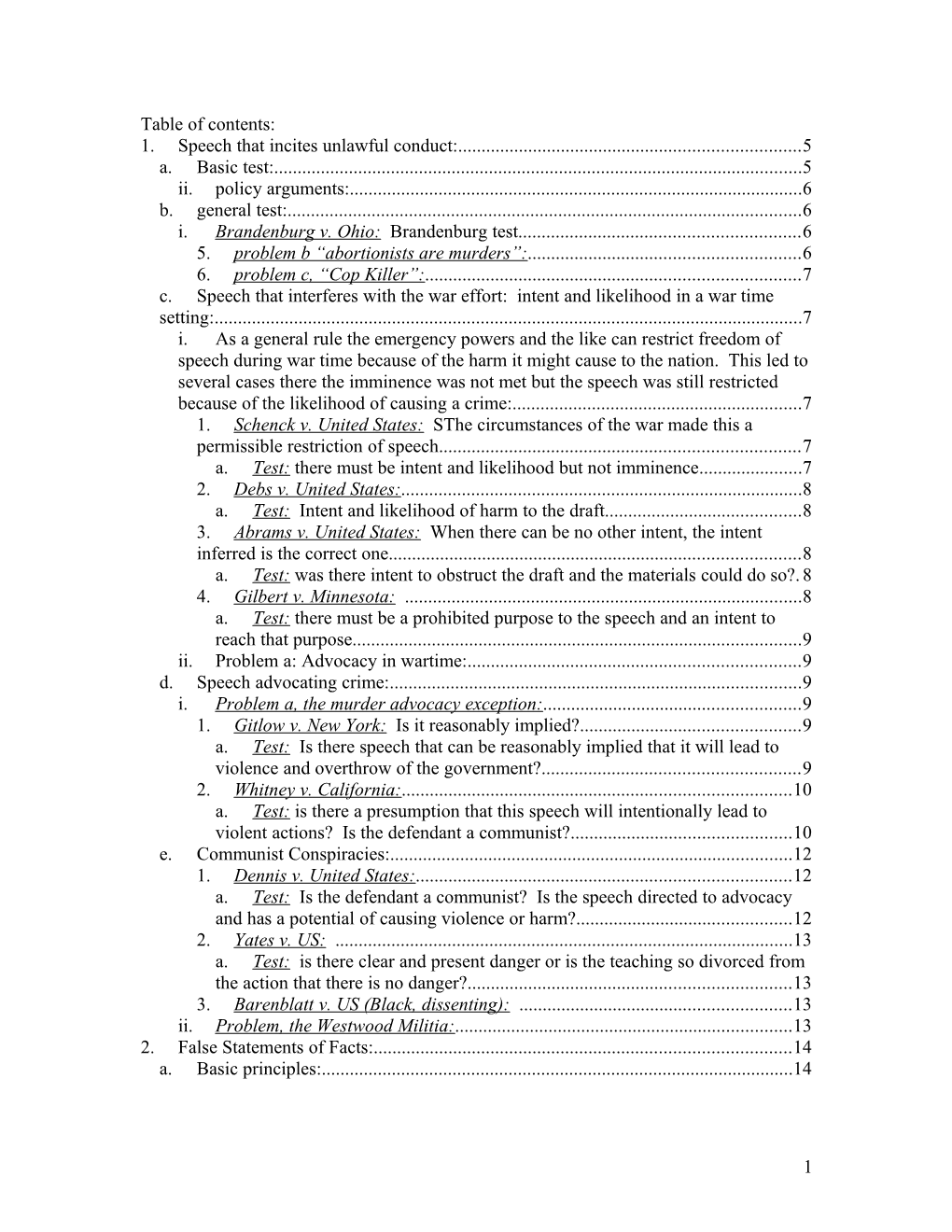 Constitutional Law First Amendment Course Outline