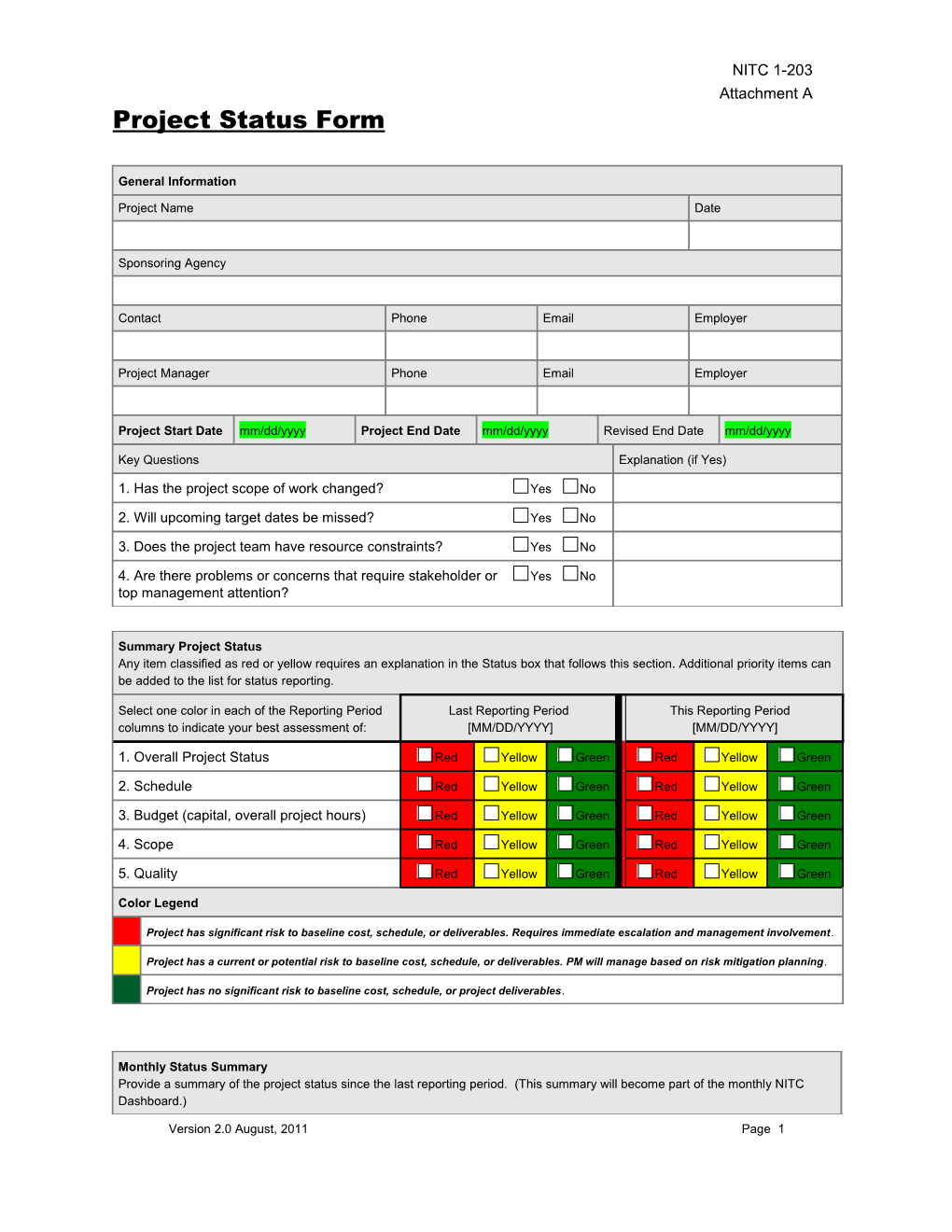 Project Status Template