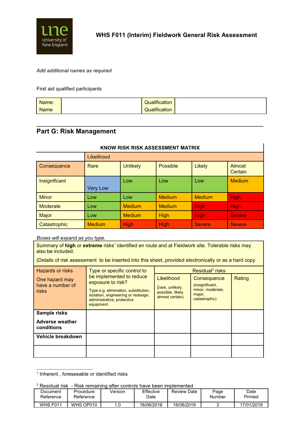 4.13B Fieldwork Risk Assessment