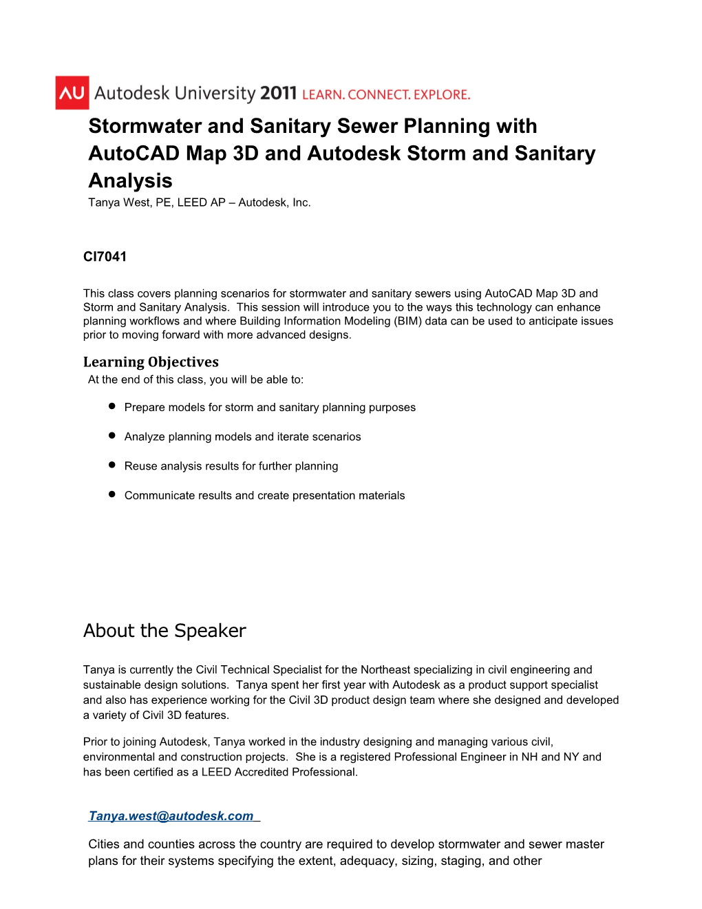 Stormwater and Sanitary Sewer Planning with Autocad Map 3D and Autodesk Storm and Sanitary