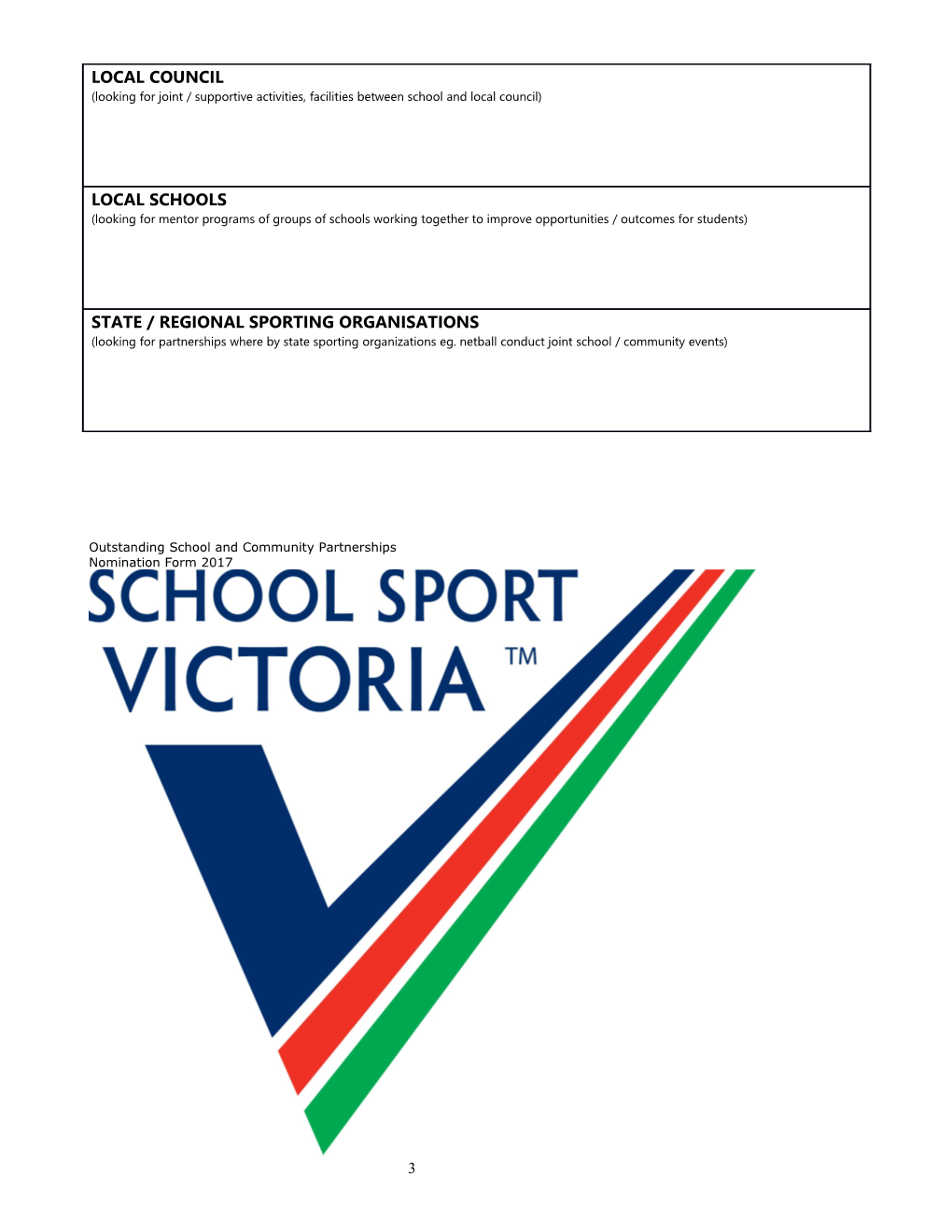 Victorian School Sports Awards 2015 Outstanding School and Community Partnership (Word)