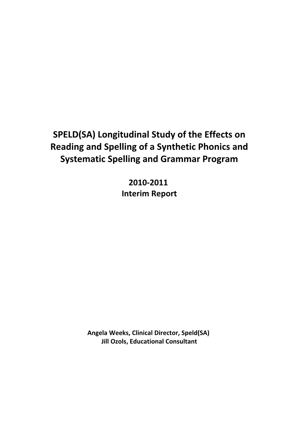 Speld Longitudinal Study Interim Report