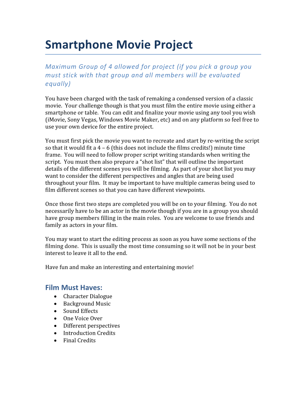 Smartphone Movie Project
