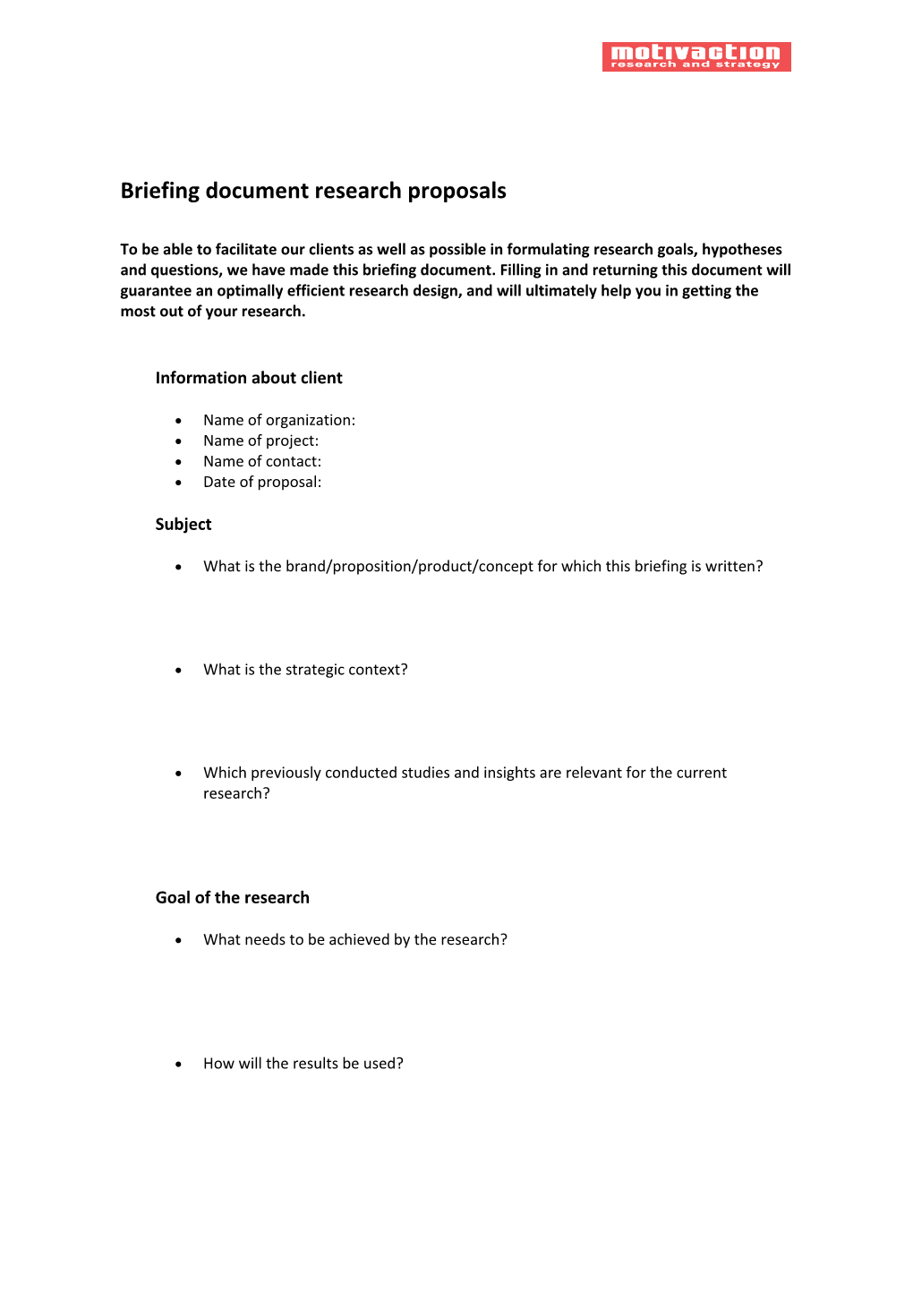 Briefing Document Research Proposals