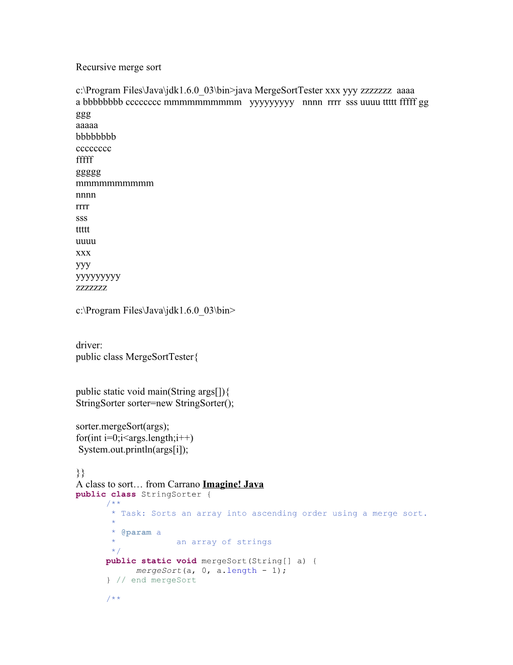 Recursive Merge Sort