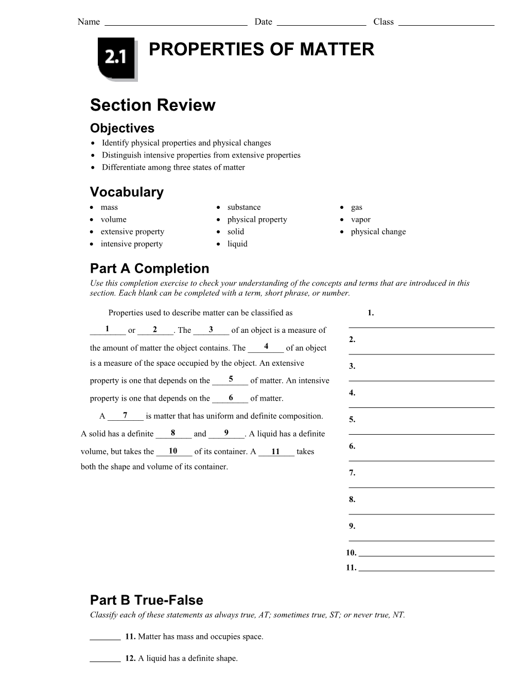 Properties of Matter