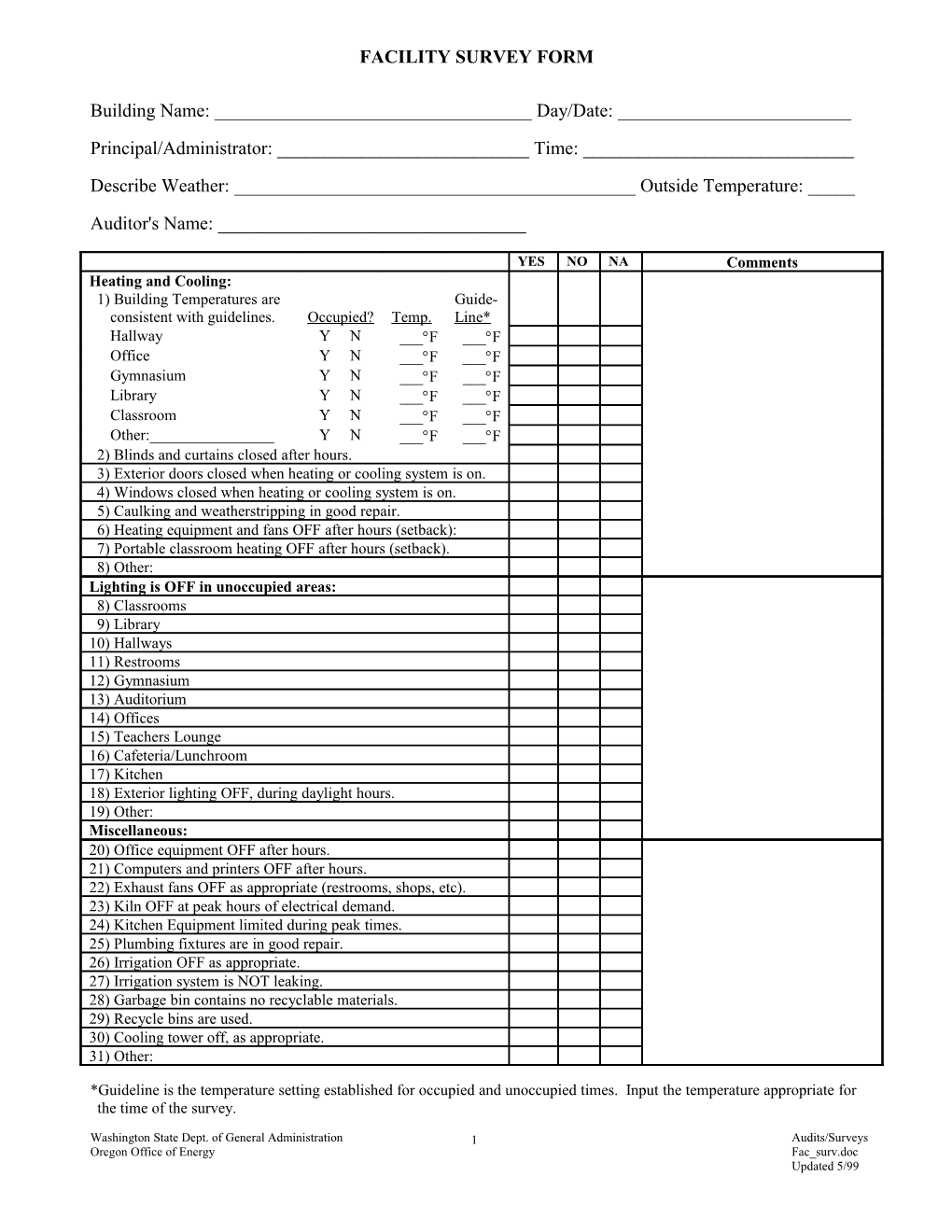 Facility Survey Form