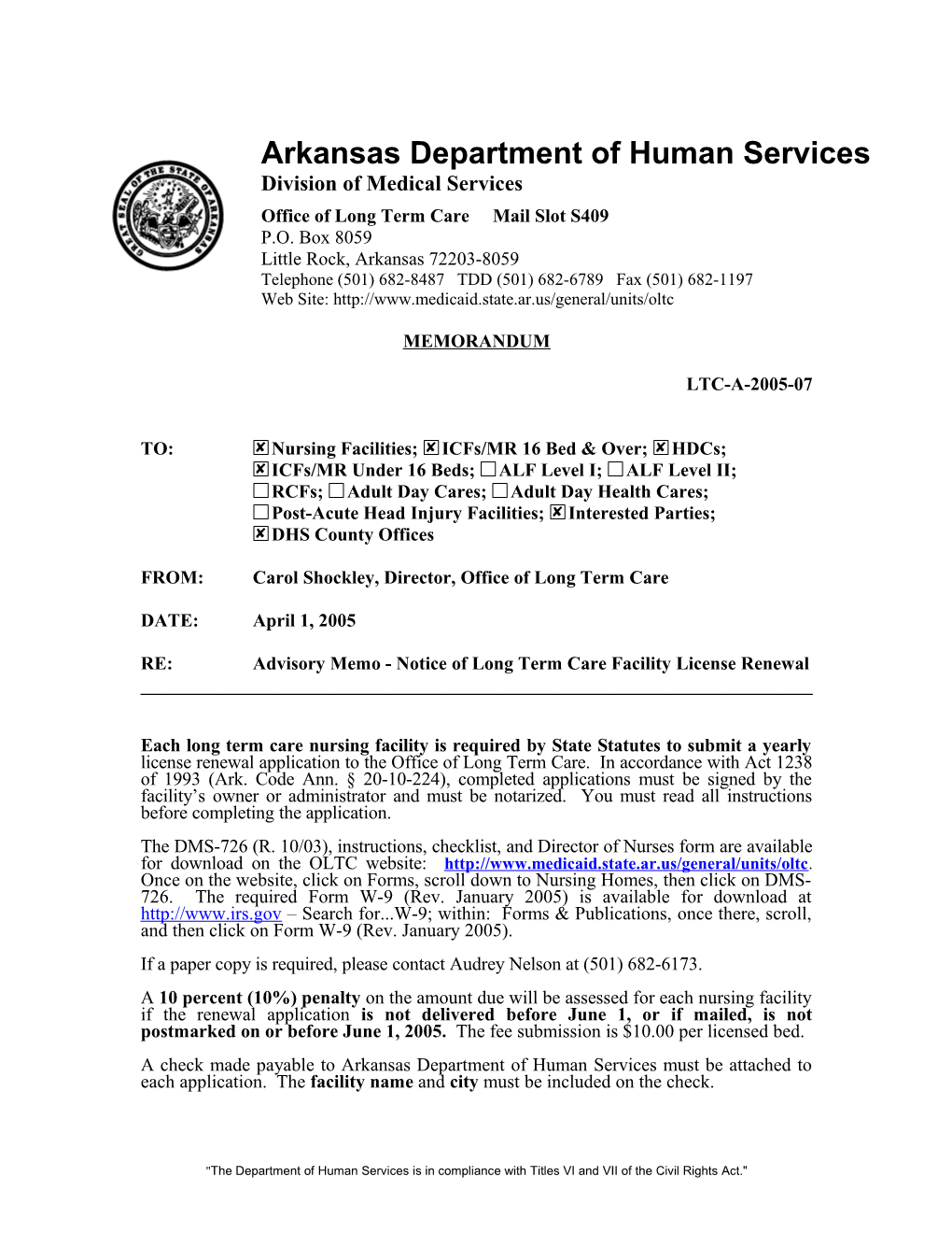 Nursing Homes and Icfs/MR Licensure Renewal Notice