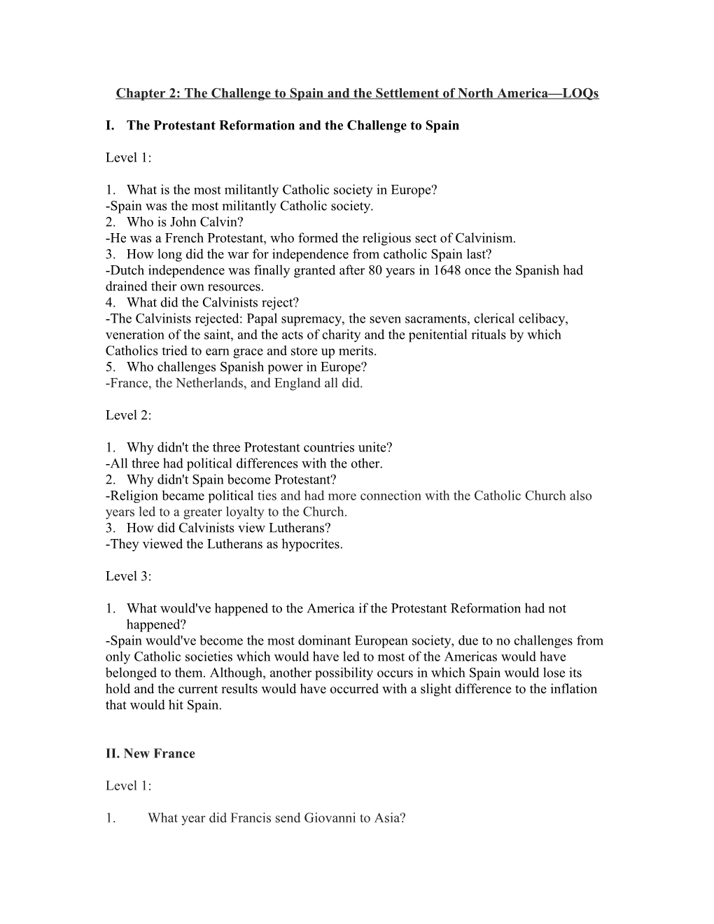 Chapter 2: the Challenge to Spain and the Settlement of North America Loqs