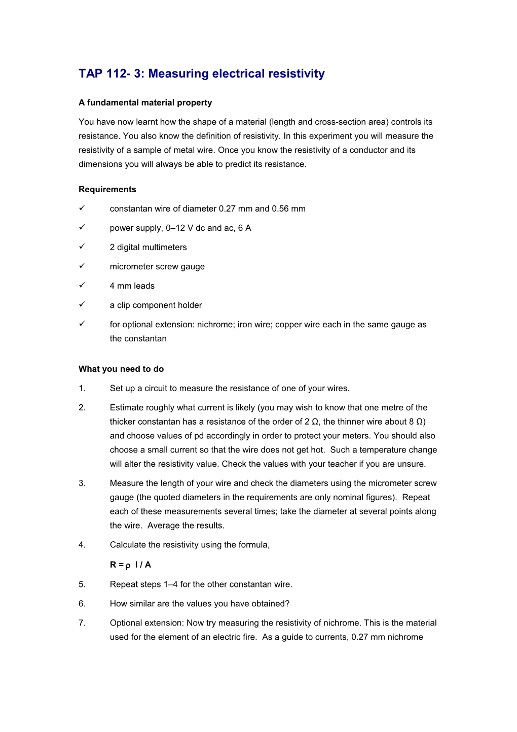 TAP 112- 3: Measuring Electrical Resistivity