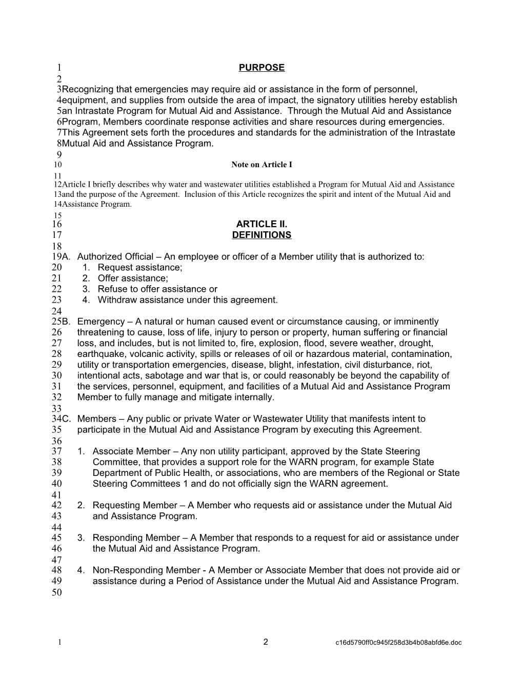 Modelmutual Aid and Assistance Agreement for Intrastate
