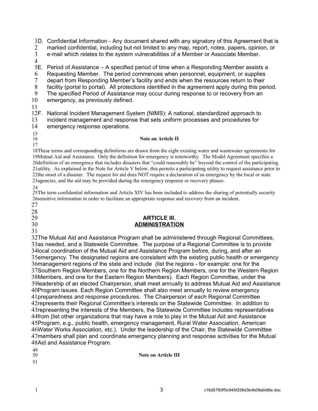 Modelmutual Aid and Assistance Agreement for Intrastate