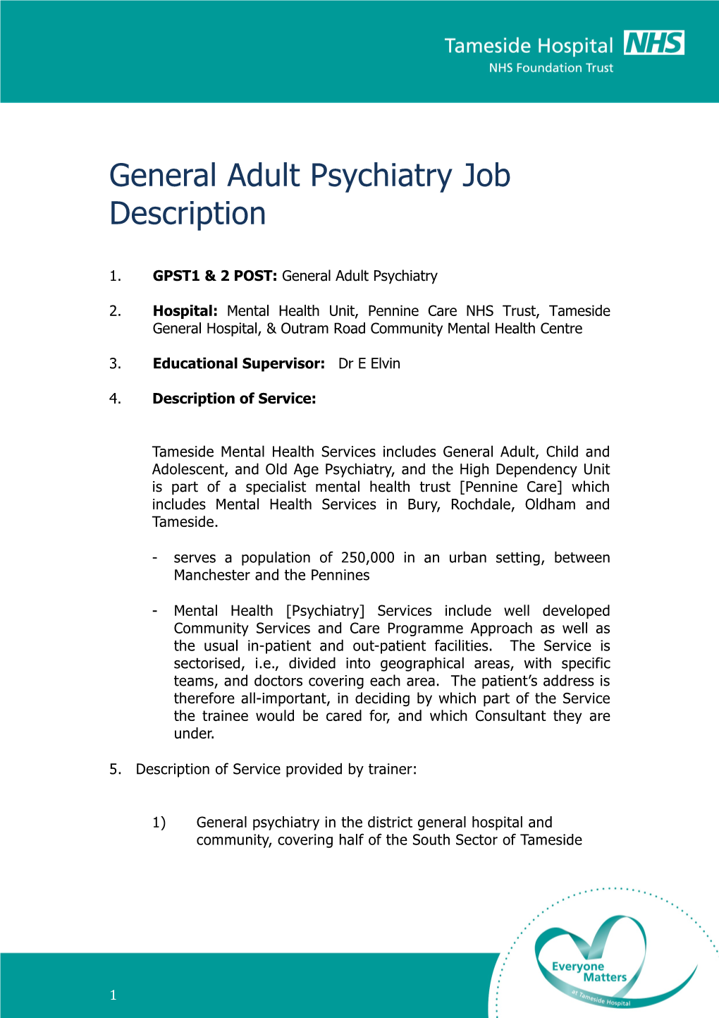 General Adult Psychiatry Job Description