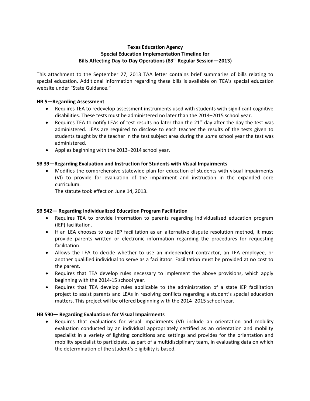 Special Education Implementation Timeline For