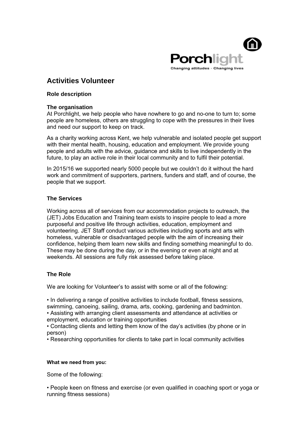 Activities Volunteer