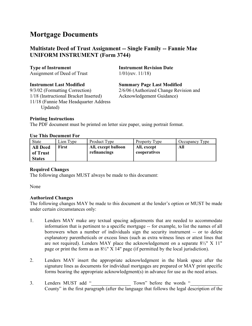 Summary: Multistate Deed of Trust Assignment