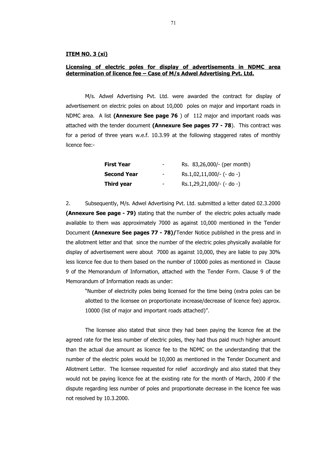 Licensing of Electric Poles for Display of Advertisements in NDMC Area Determination Of