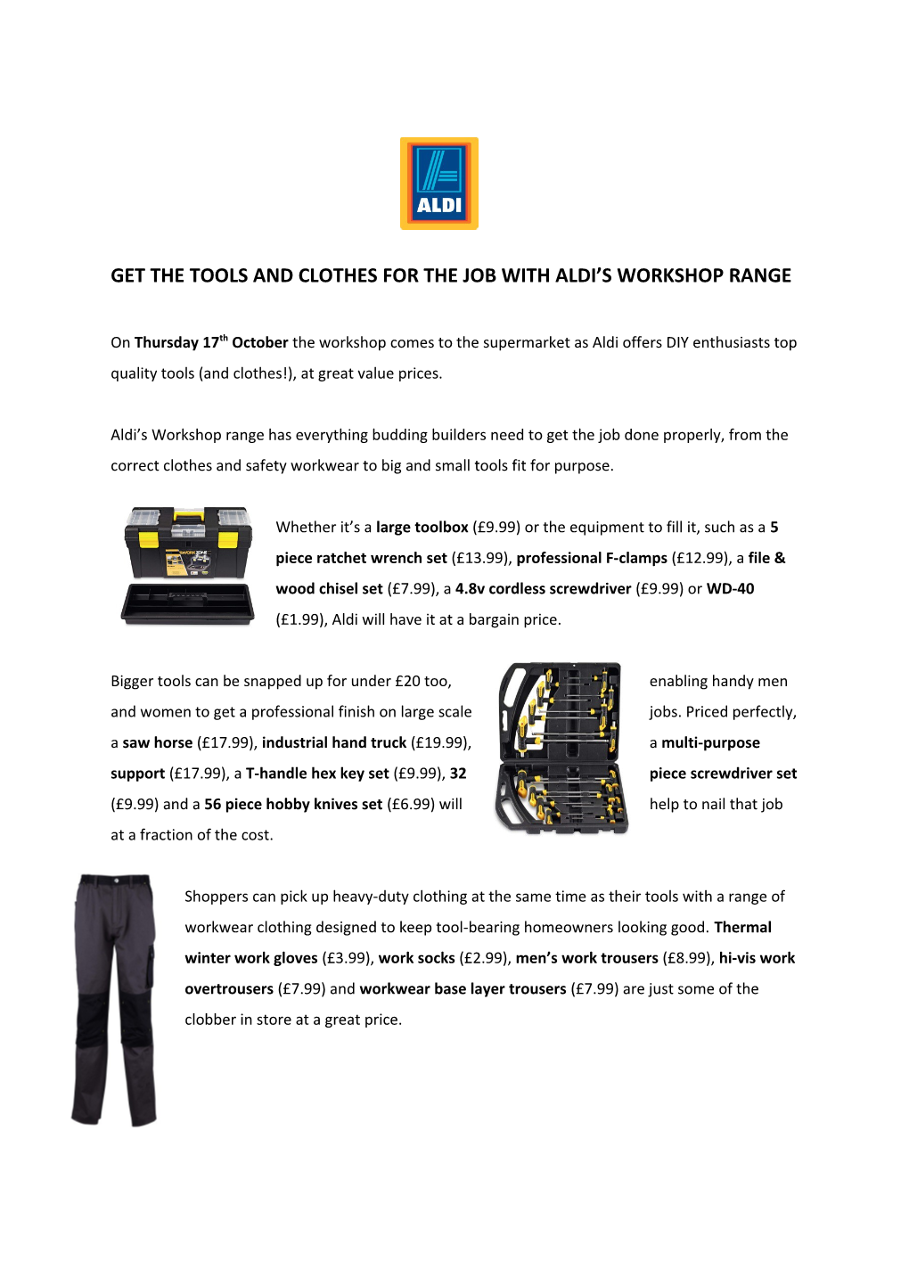 Get the Tools and Clothes for the Job with Aldi S Workshop Range