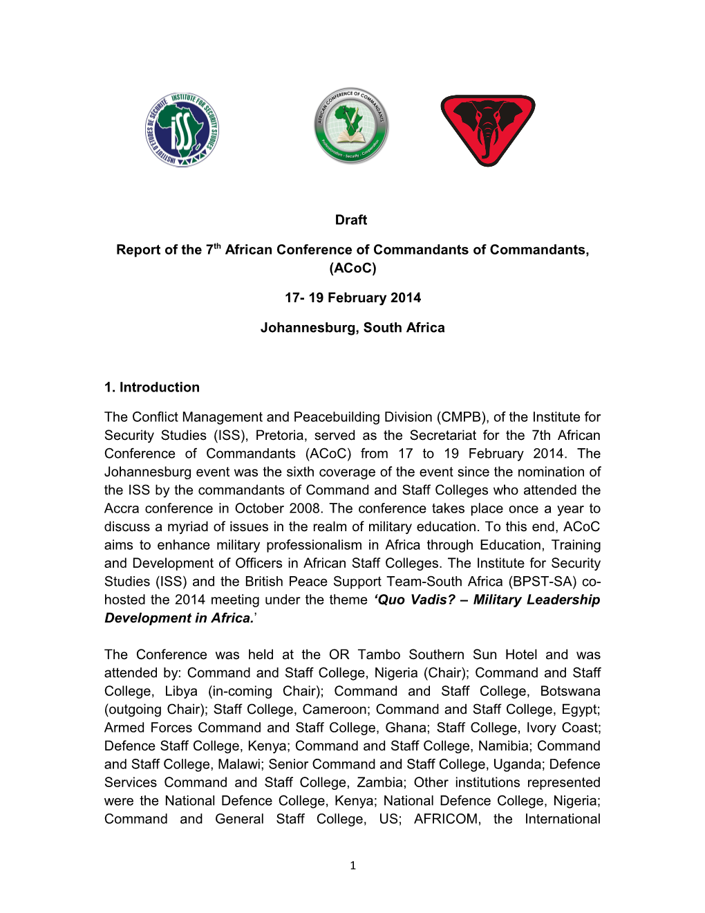 Report of the 7Th African Conference of Commandants of Commandants, (Acoc)