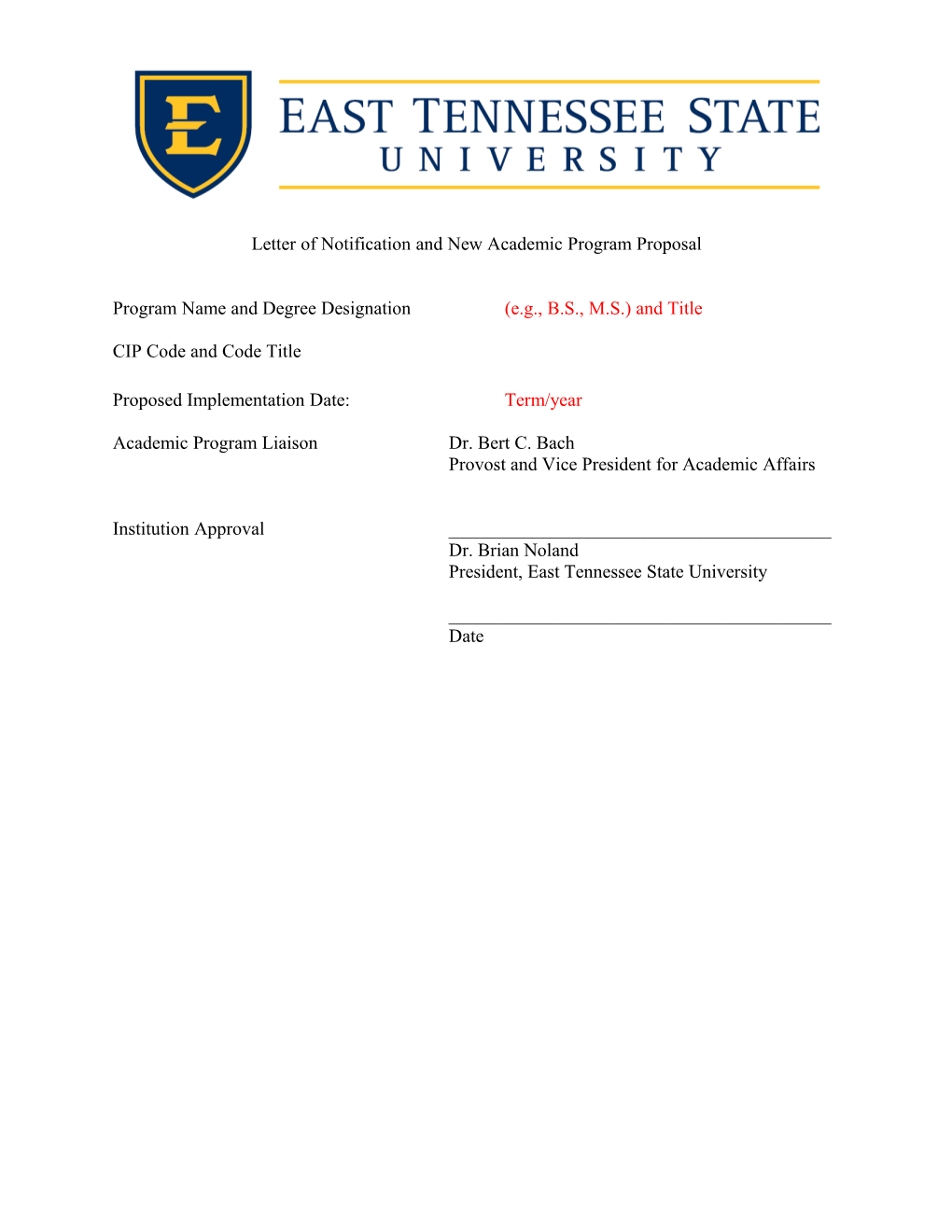 Letter of Notification and New Academic Program Proposal
