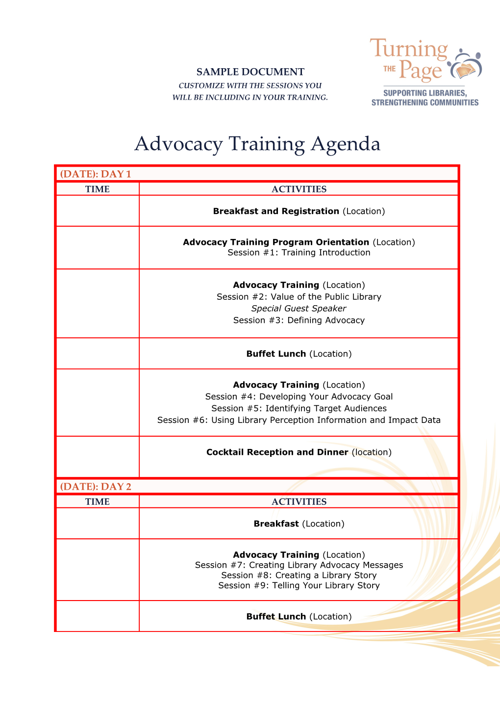 Advocacy Training Session Descriptions