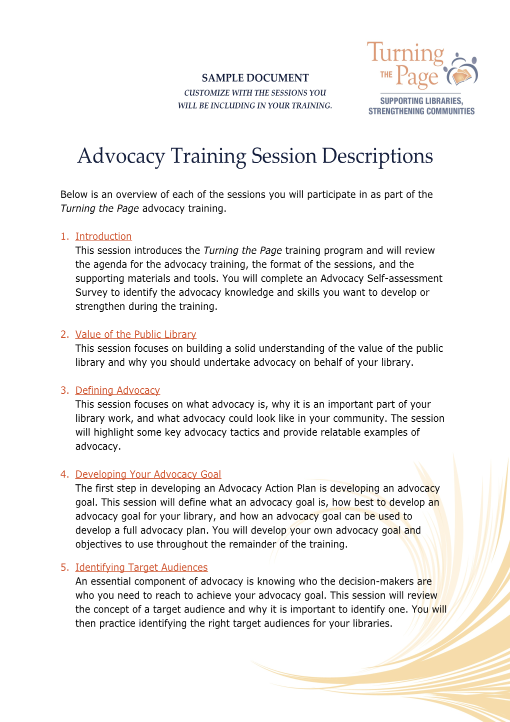 Advocacy Training Session Descriptions
