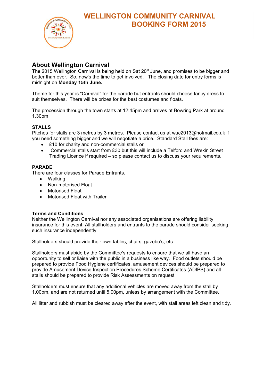 Wellington Carnival Booking Form 2013-03-14