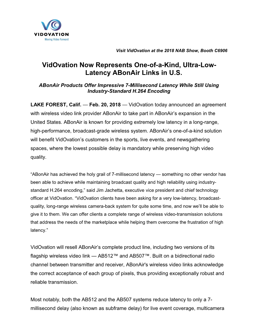 Vidovation Press Release