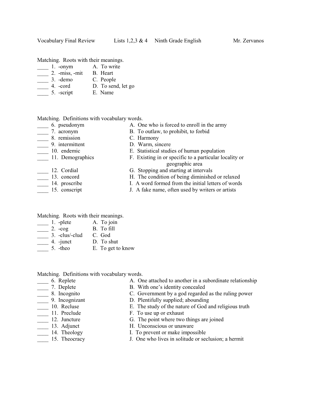 Vocabulary Final Review