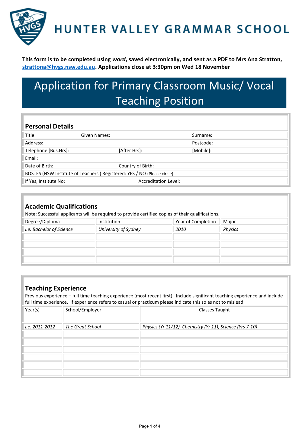 This Form Should Be Completed and Returned Along with Your Application And