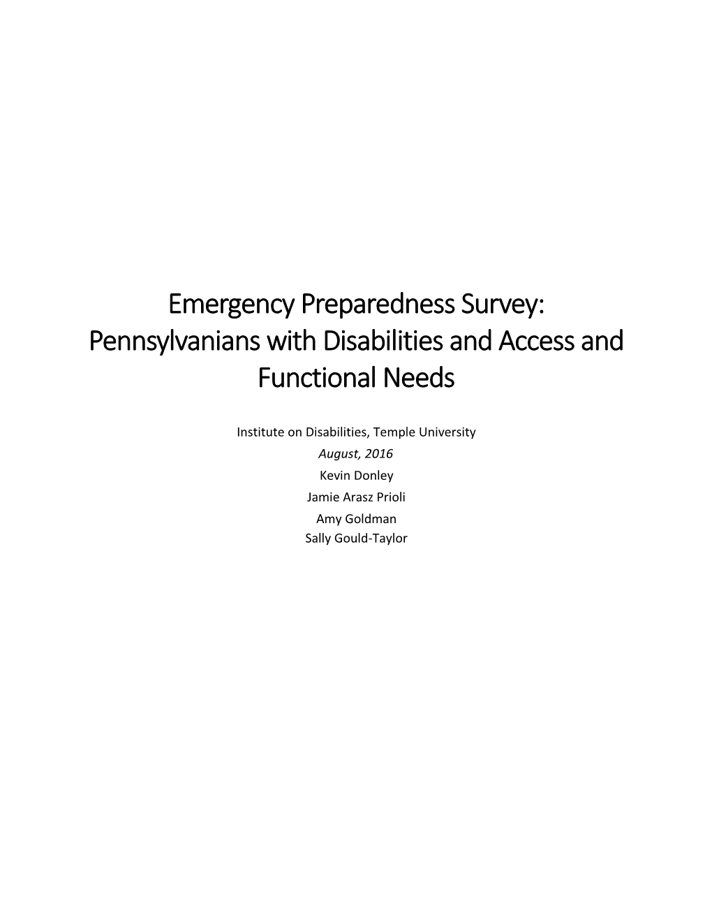 Emergency Preparedness Survey: Pennsylvanians with Disabilities and Access and Functional Needs