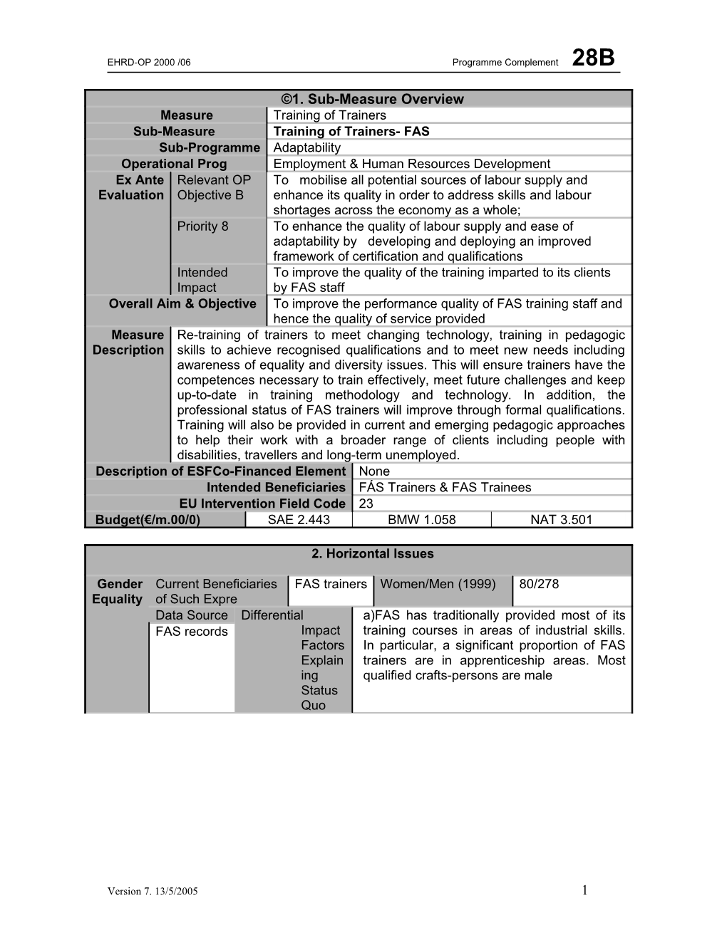 EHRD-OP 2000 /06 Programme Complement 28B