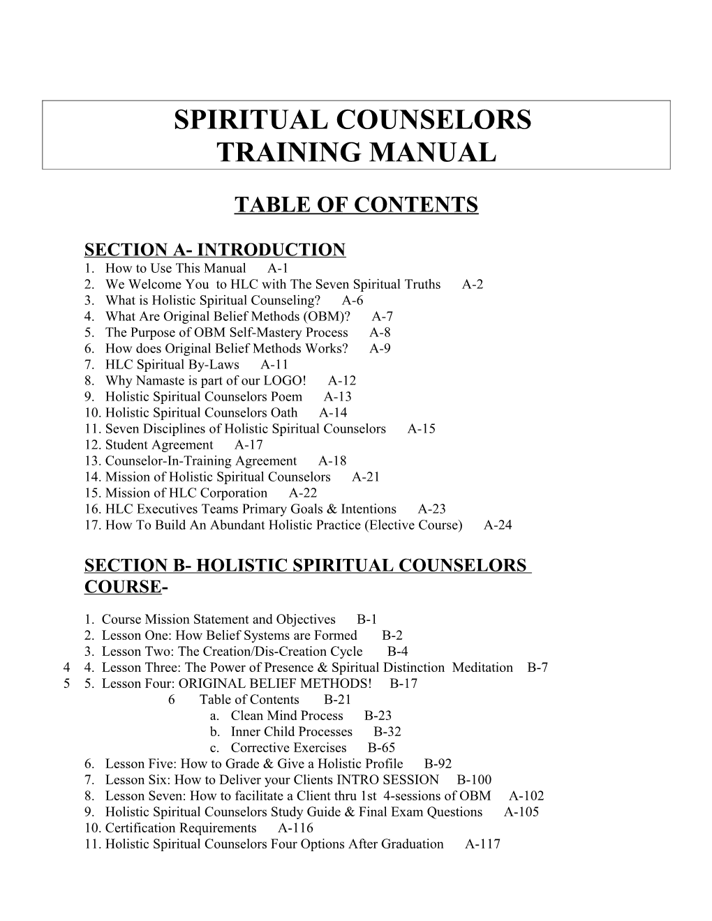 Spiritual Counselors