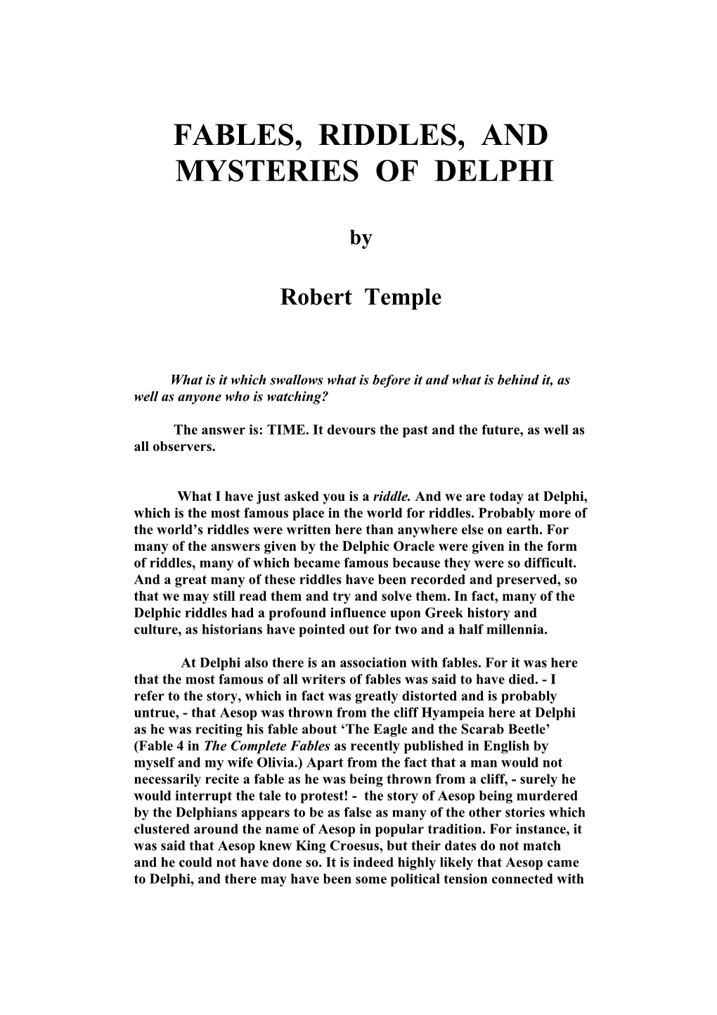 Fables and Riddles at Delphi