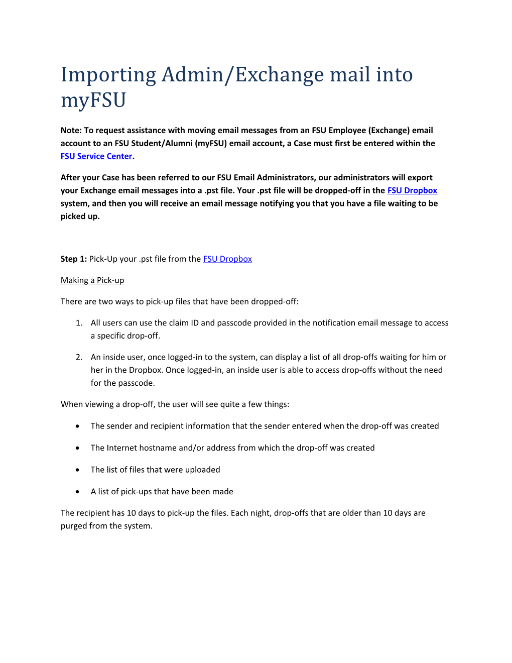 Importing Admin/Exchange Mail Into Myfsu
