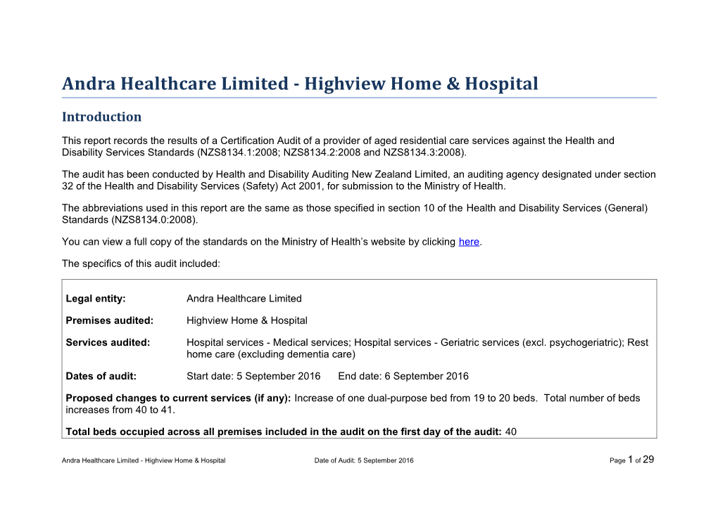 Andra Healthcare Limited - Highview Home & Hospital