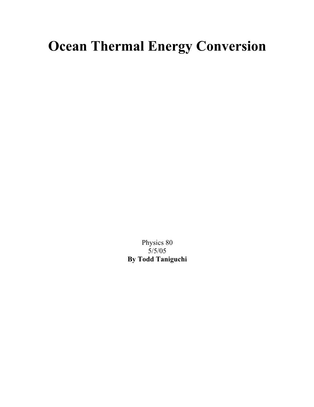 Ocean Thermal Energy Conversion