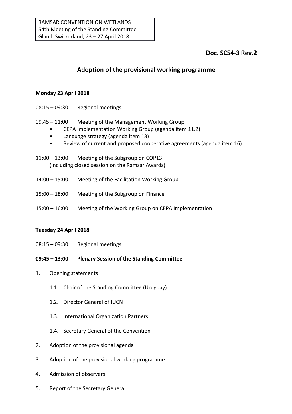 Adoption of the Provisional Working Programme