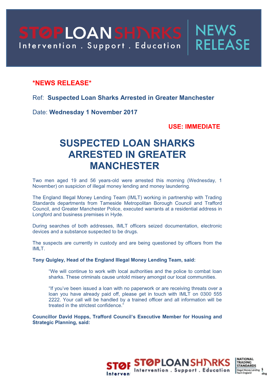 Ref: Suspected Loan Sharks Arrested in Greater Manchester