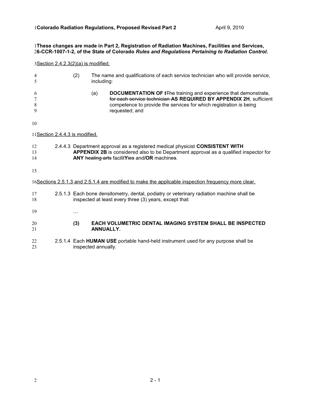 Colorado Radiation Regulations, Proposed Revised Part 2 April 9, 2010