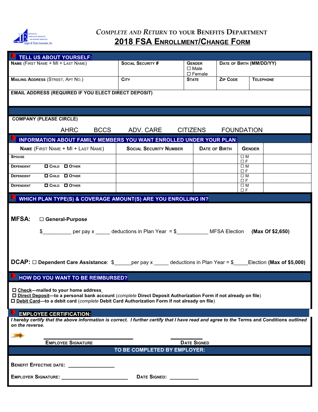 Reimbursement Plan Enrollment/Change/Termination