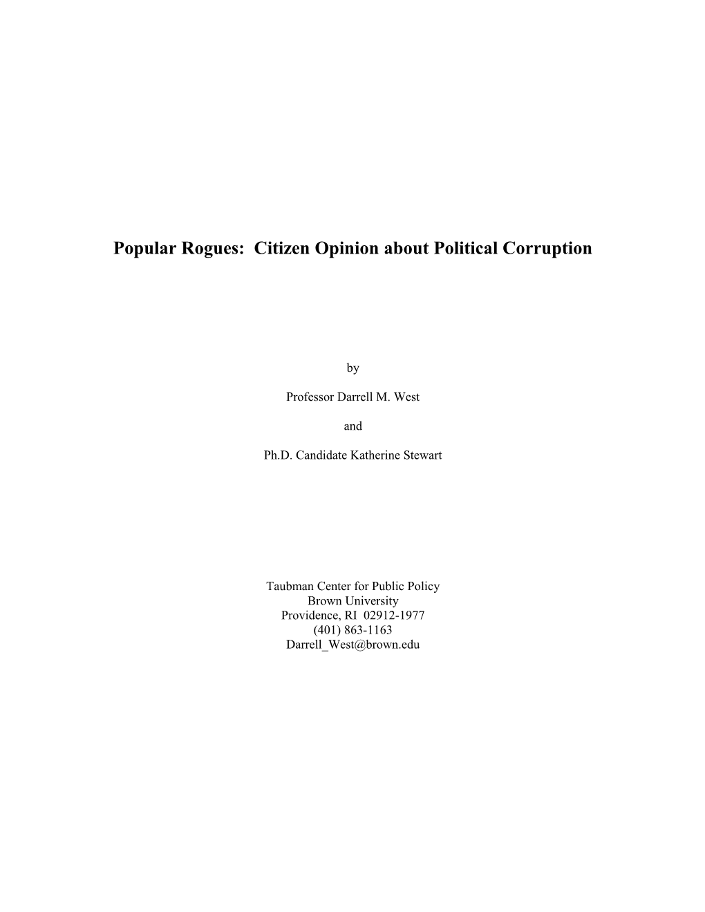 Popular Rogues: Citizen Opinion About Political Corruption