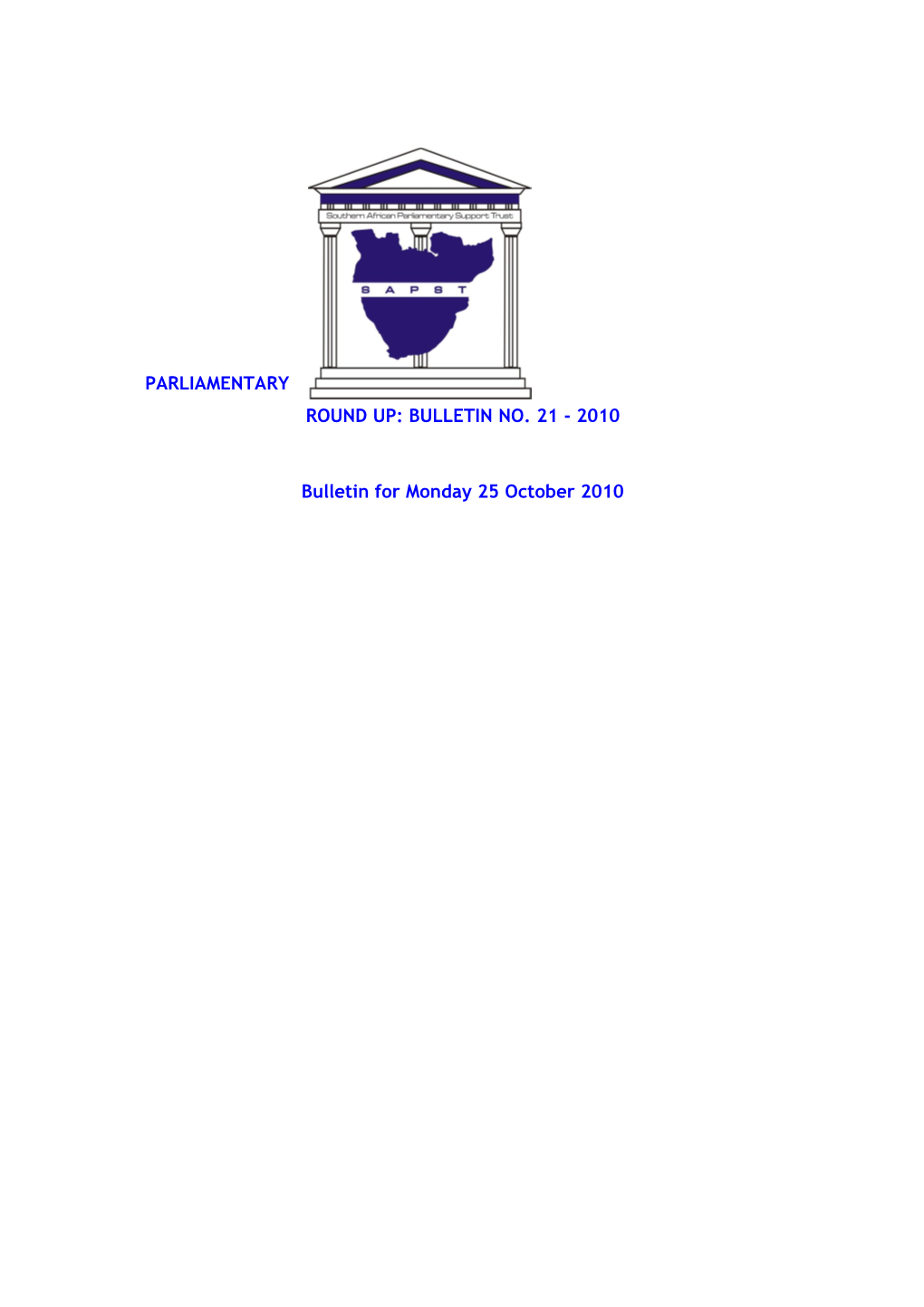 Parliamentary Round Up: Bulletin No. 21 - 2010