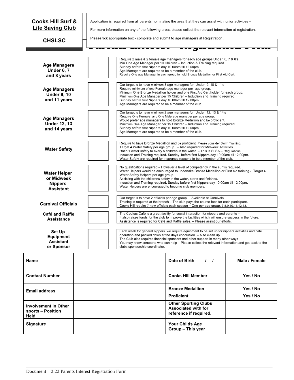 Document 2.22 Parents Interest Registration Form